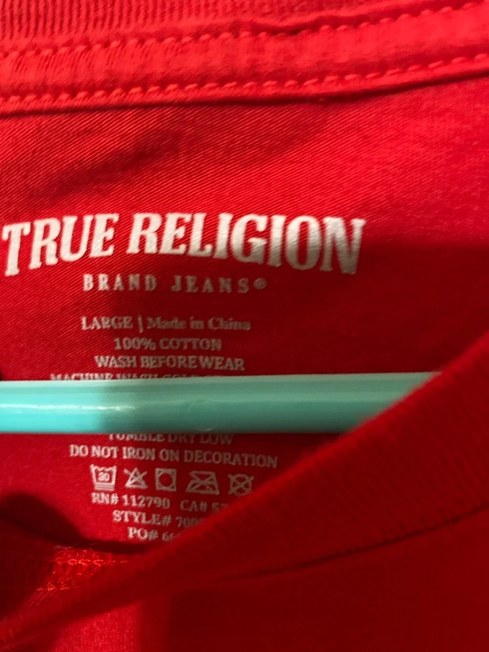 True religion Mens large Cotton long sleeve tee shirt red blue & white
